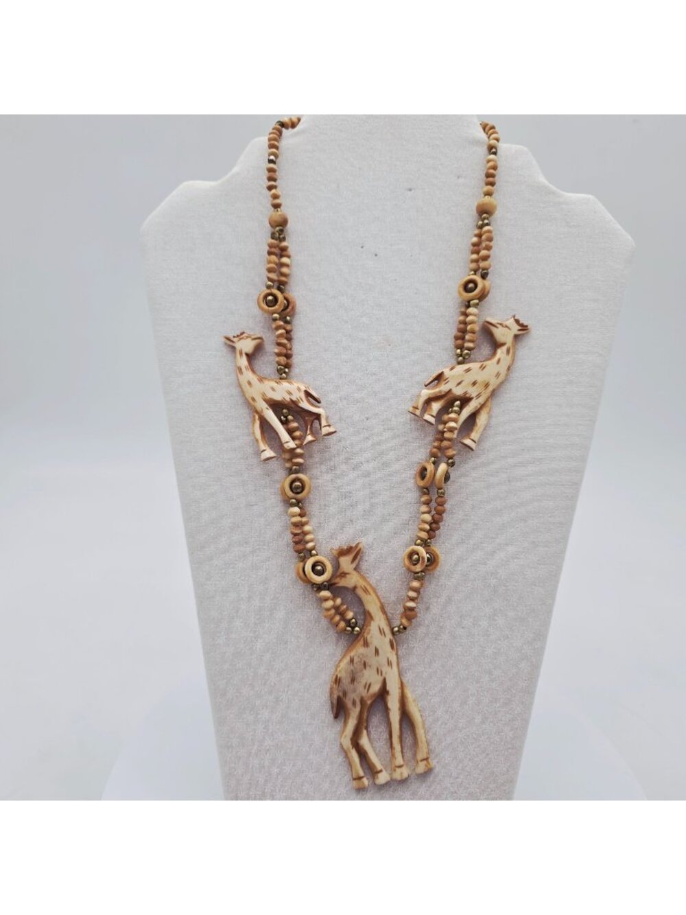 Carved Bone Giraffe Pendant Necklace Safari-Themed Statement Jewelry